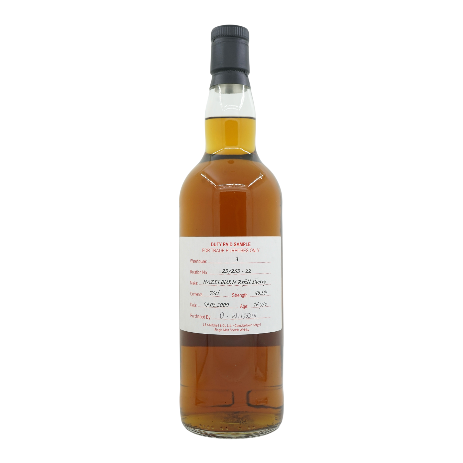 Hazelburn 2009 16 Year Old Duty Paid Sample - For Trade Purposes Only Rotation No. 23/253-22 49.5%