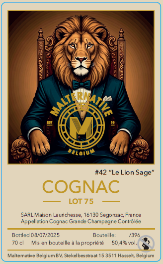 (Pre-Order) Laurichesse 'Lot 75 - Le Lion Sage' 50.4%, Malternative Belgium, Grande Champagne WHISKYFUN92PTS