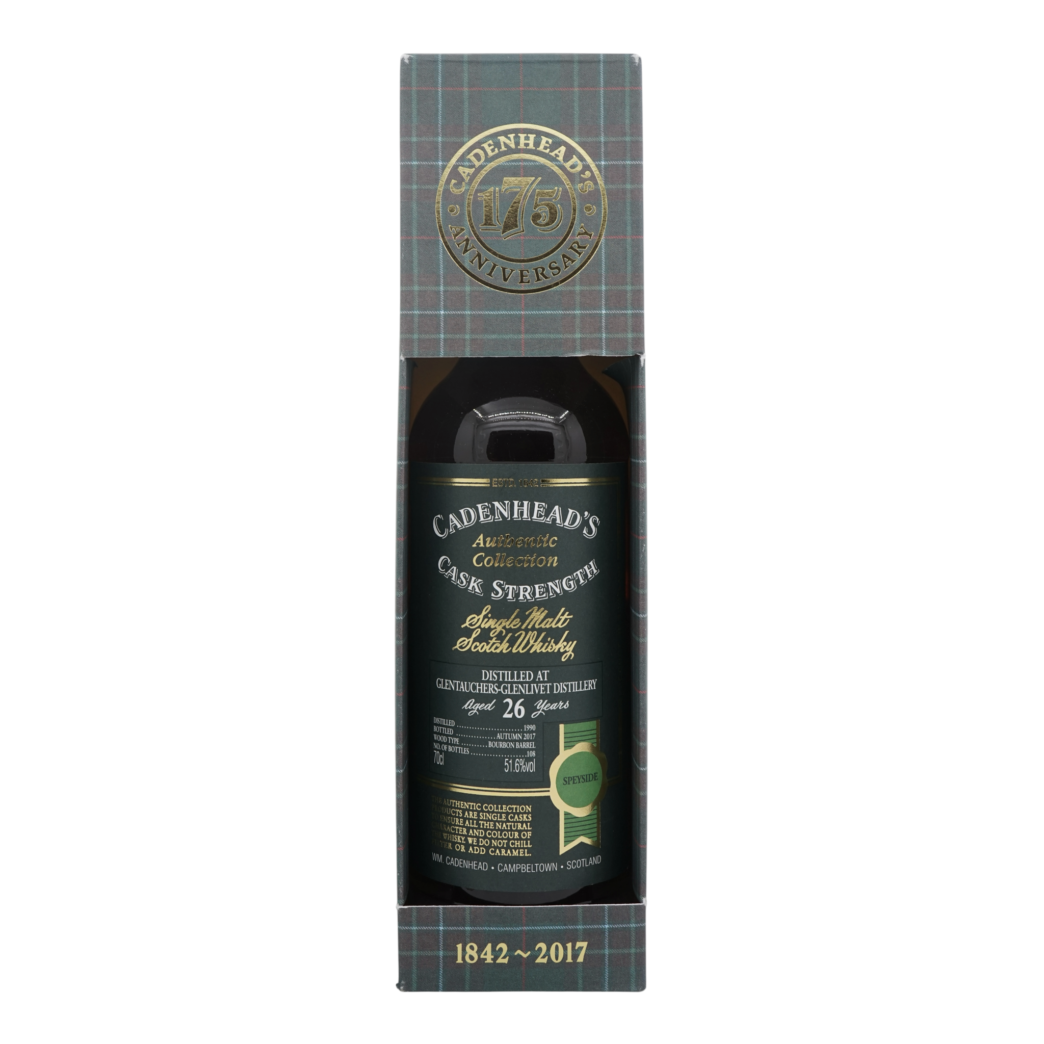 Glentauchers 1990/2017 26 Year Old Authentic Collection 175th Anniversary Cadenhead's 51.6%
