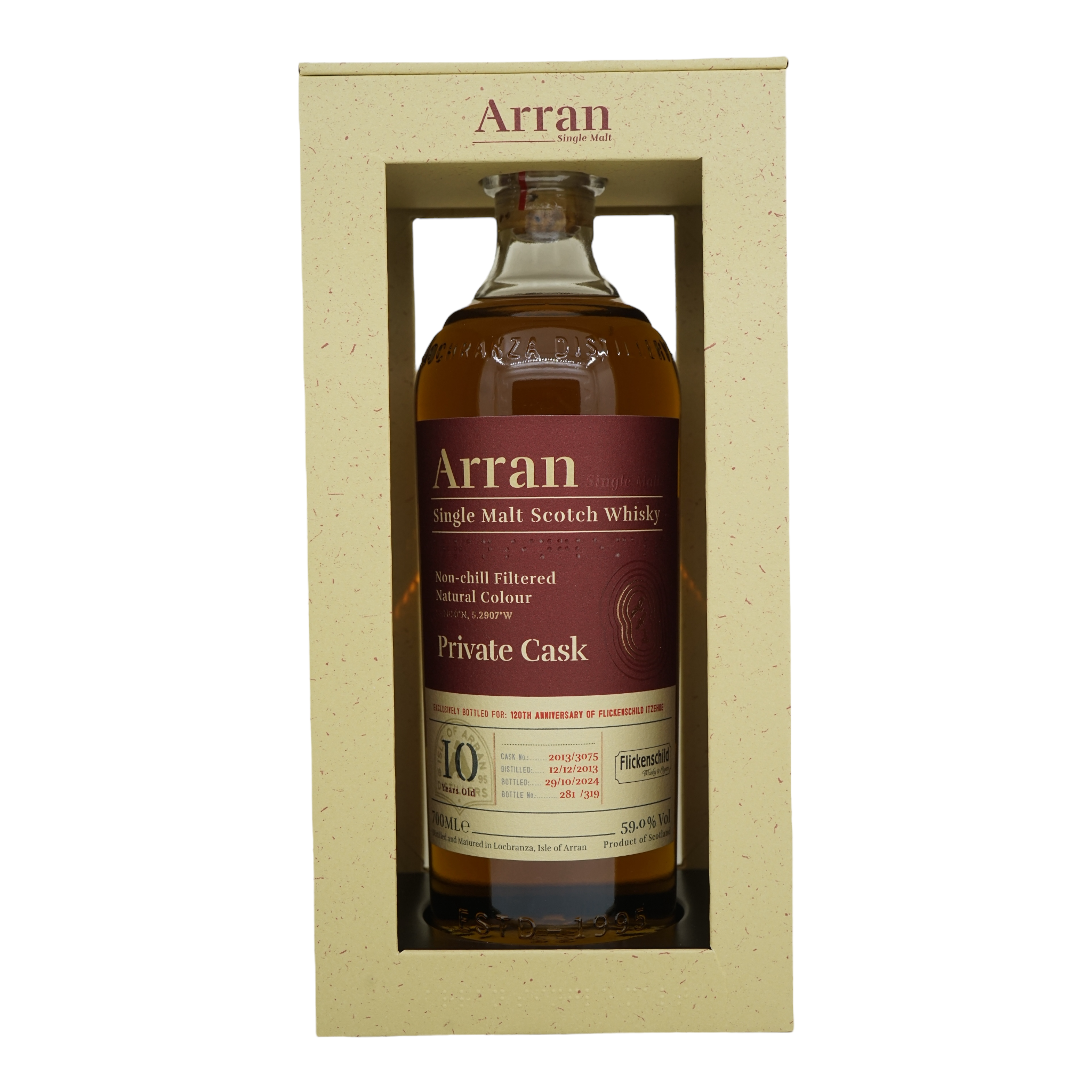 Arran 2013/2024 10 Year Old Private Cask 120th Anniversary of Flickenschild Itzehoe #2013/3075