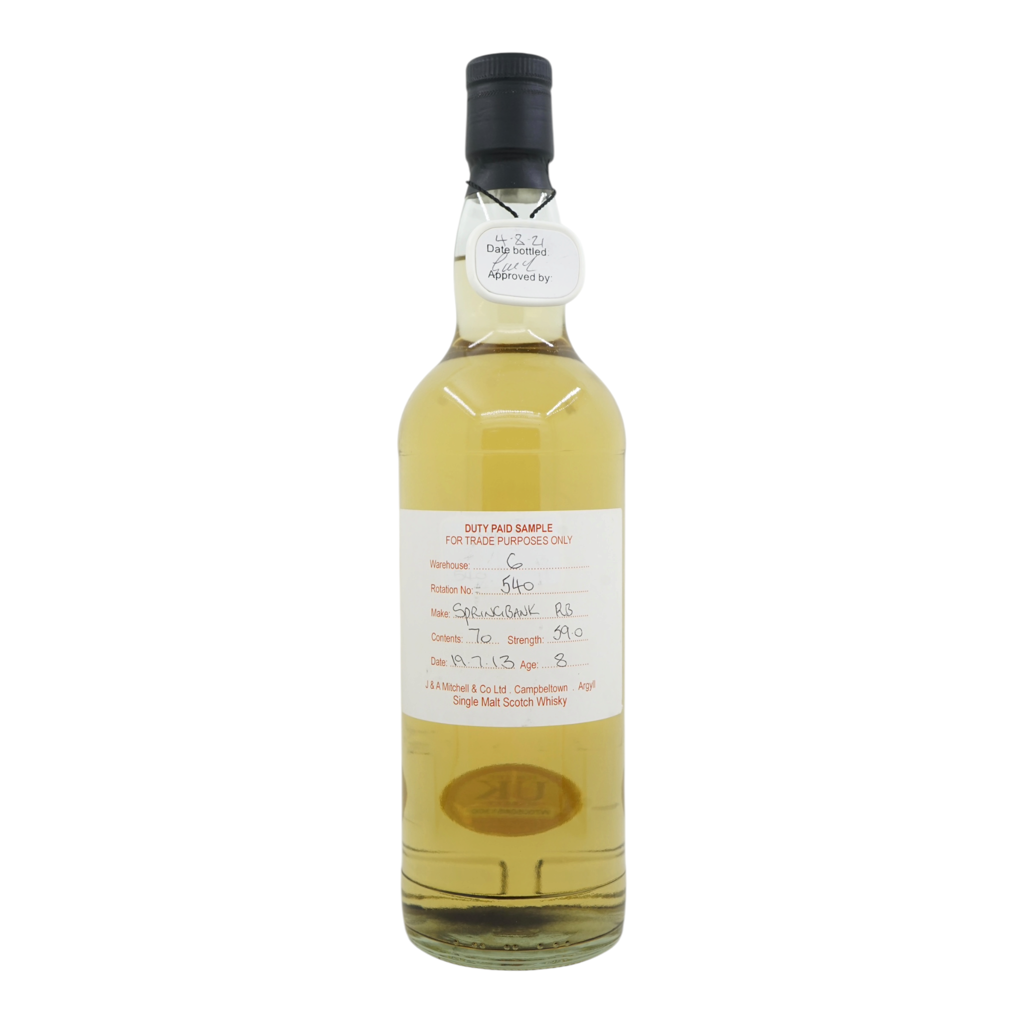 Springbank 2013/2021 8 Year Old Refilled Bourbon Duty Paid Sample 59%