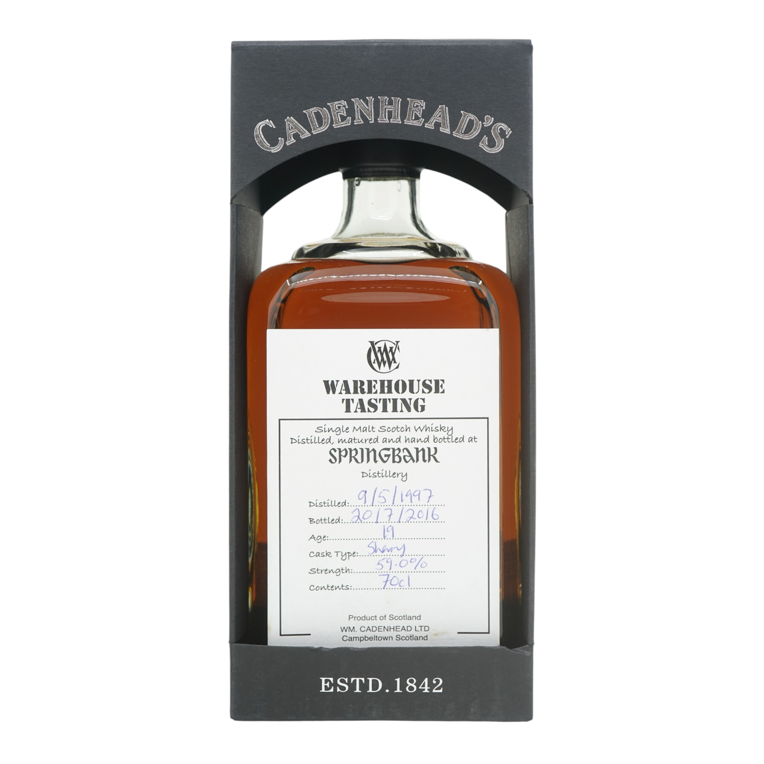 Springbank 1997/206 19 Year Old Warehouse Tasting Hand bottled at Springbank Distillery Cadenhead's