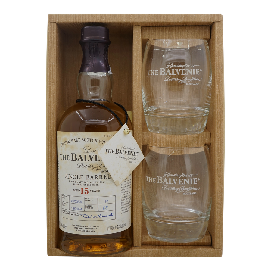 Balvenie 1994/2009 15 Year Old Single Barrel #93 Gift Set w/ two glass