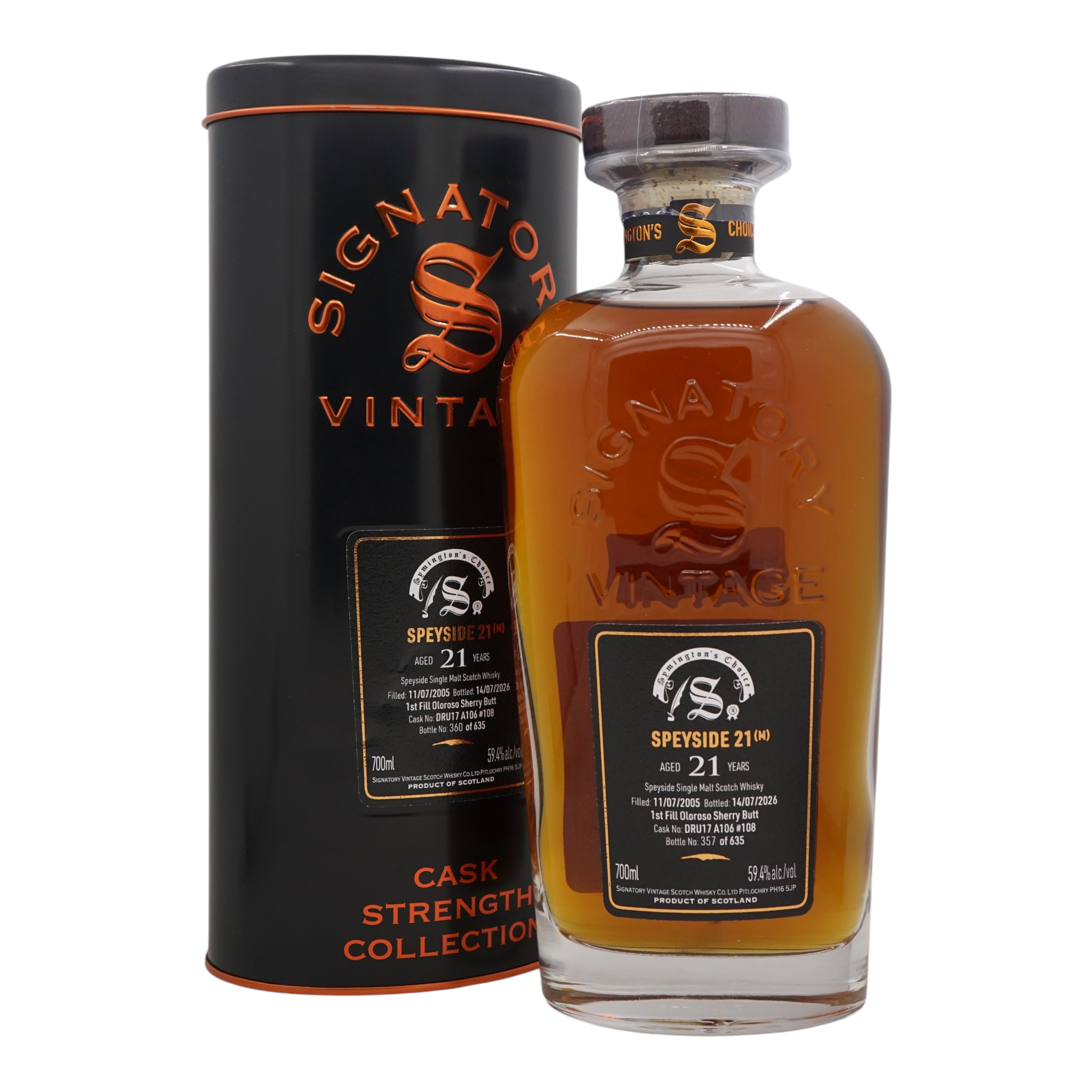 Speyside 21(M) 2005/2026 21 Year Old Cask Strength Collection Signatory Vintage DRU17 A106 #108