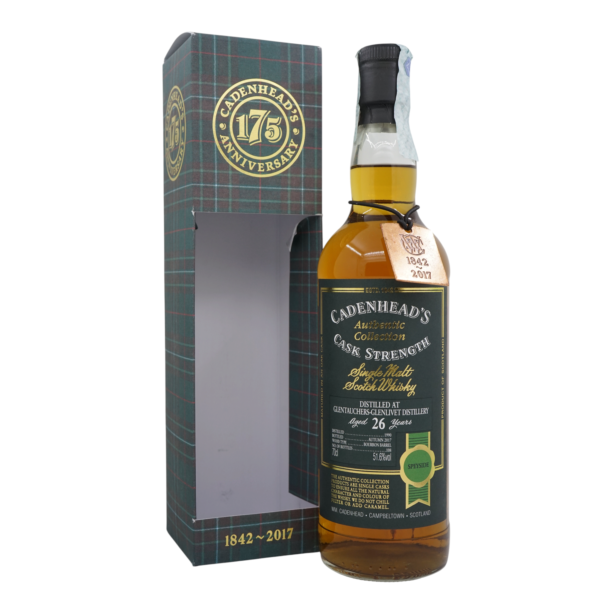 Glentauchers 1990/2017 26 Year Old Authentic Collection 175th Anniversary Cadenhead's 51.6%