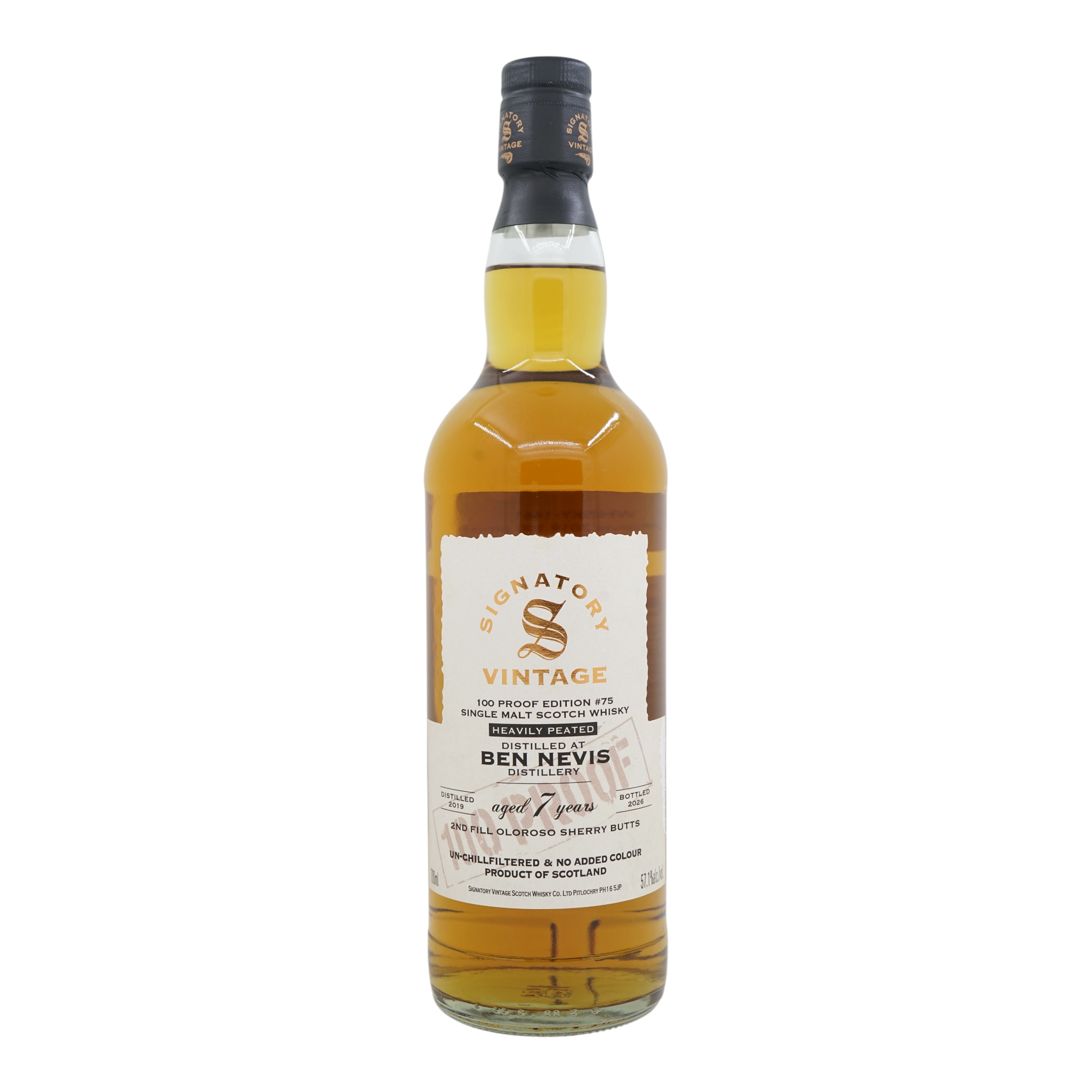 Ben Nevis 2019/2026 7 Year Old 100 Proof Edition Heavily Peated #75 Signatory Vintage