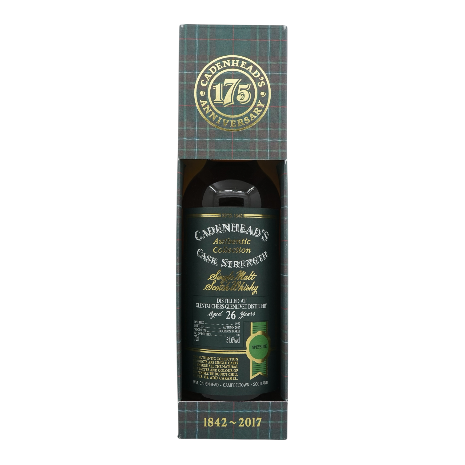 Glentauchers 1990/2017 26 Year Old Authentic Collection 175th Anniversary Cadenhead's 51.6%