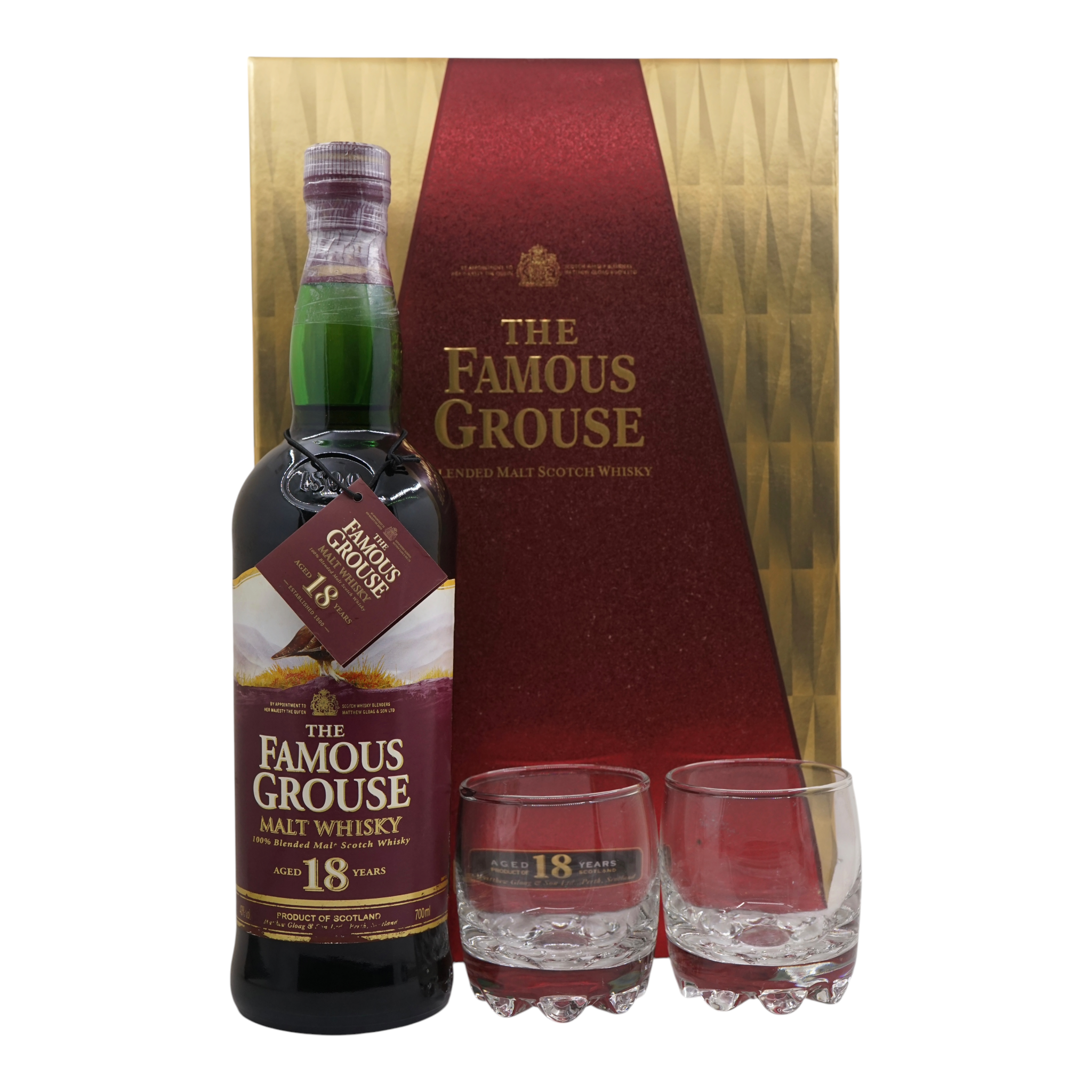 The Famous Grouse 18 Year Old Gift Set w/ two glass