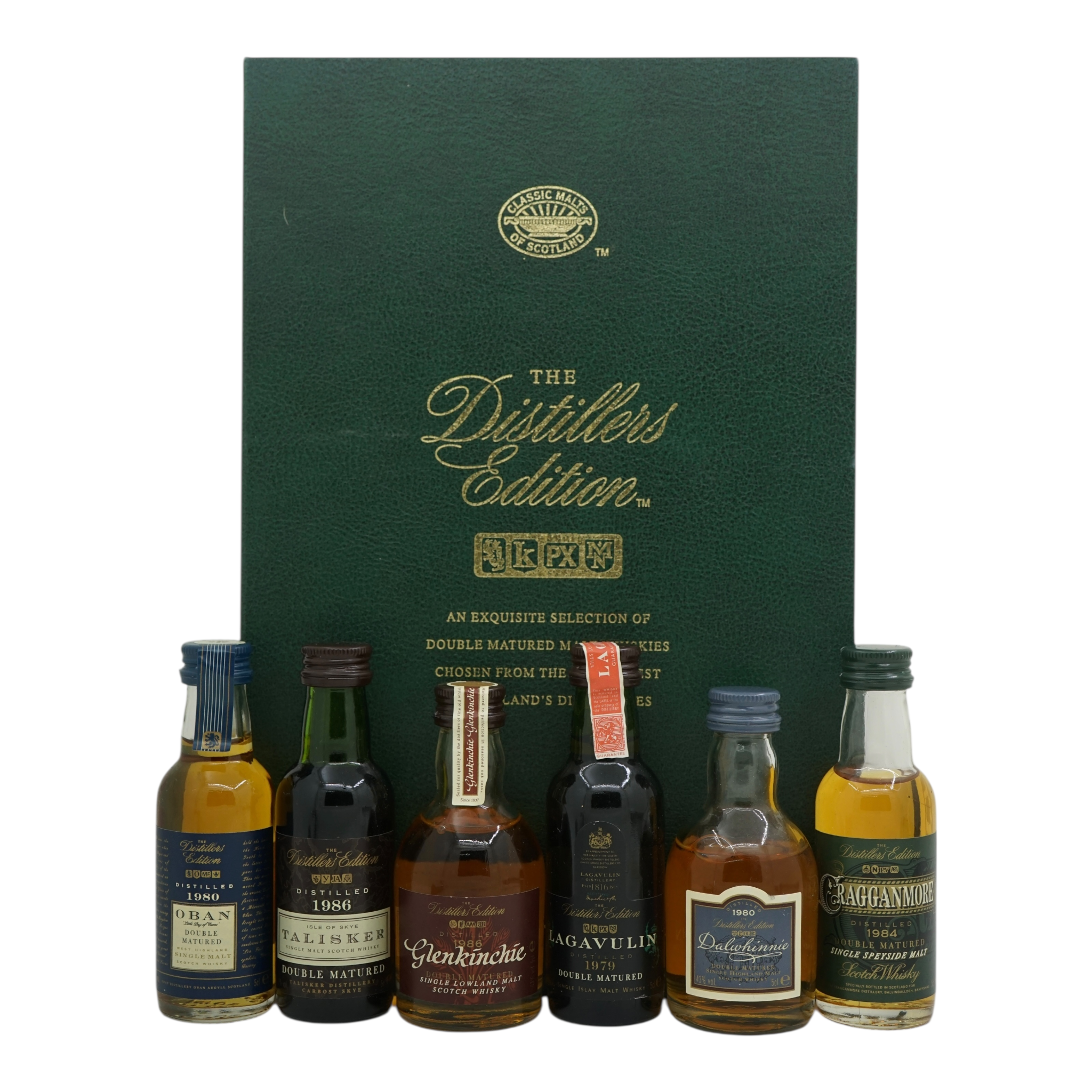 Distillers Edition Miniature Set Glenkinchie, Oban, Dalwhinnie, Talisker, Cragganmore, Lagavulin 50ml bottles With Presentation Box
 (6 x 50ml)