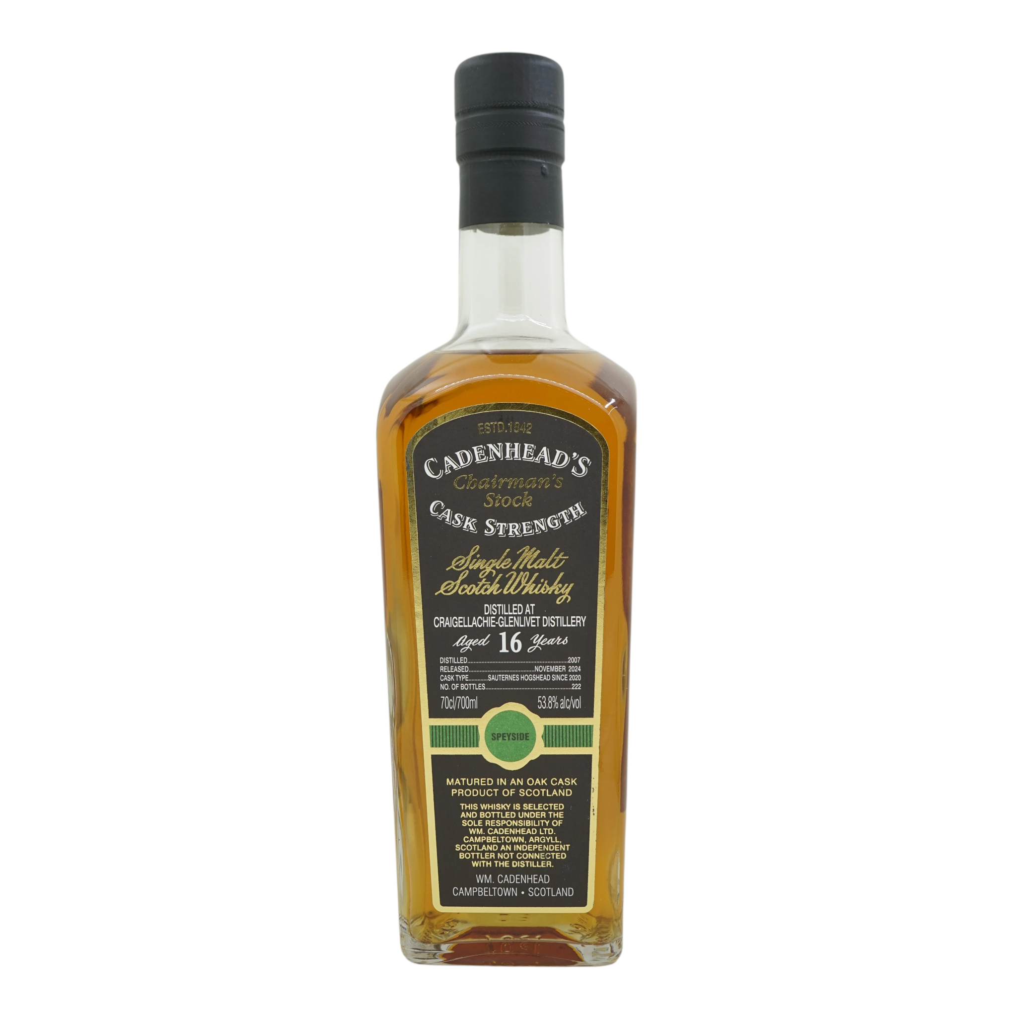 Craigellachie 2007/2024 16 Year Old Chairman's Stock Cadenhead's 53.8%